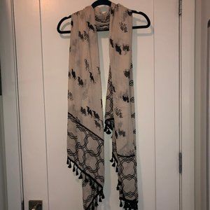 Ann Taylor Black & Cream Camel Tassel Scarf
